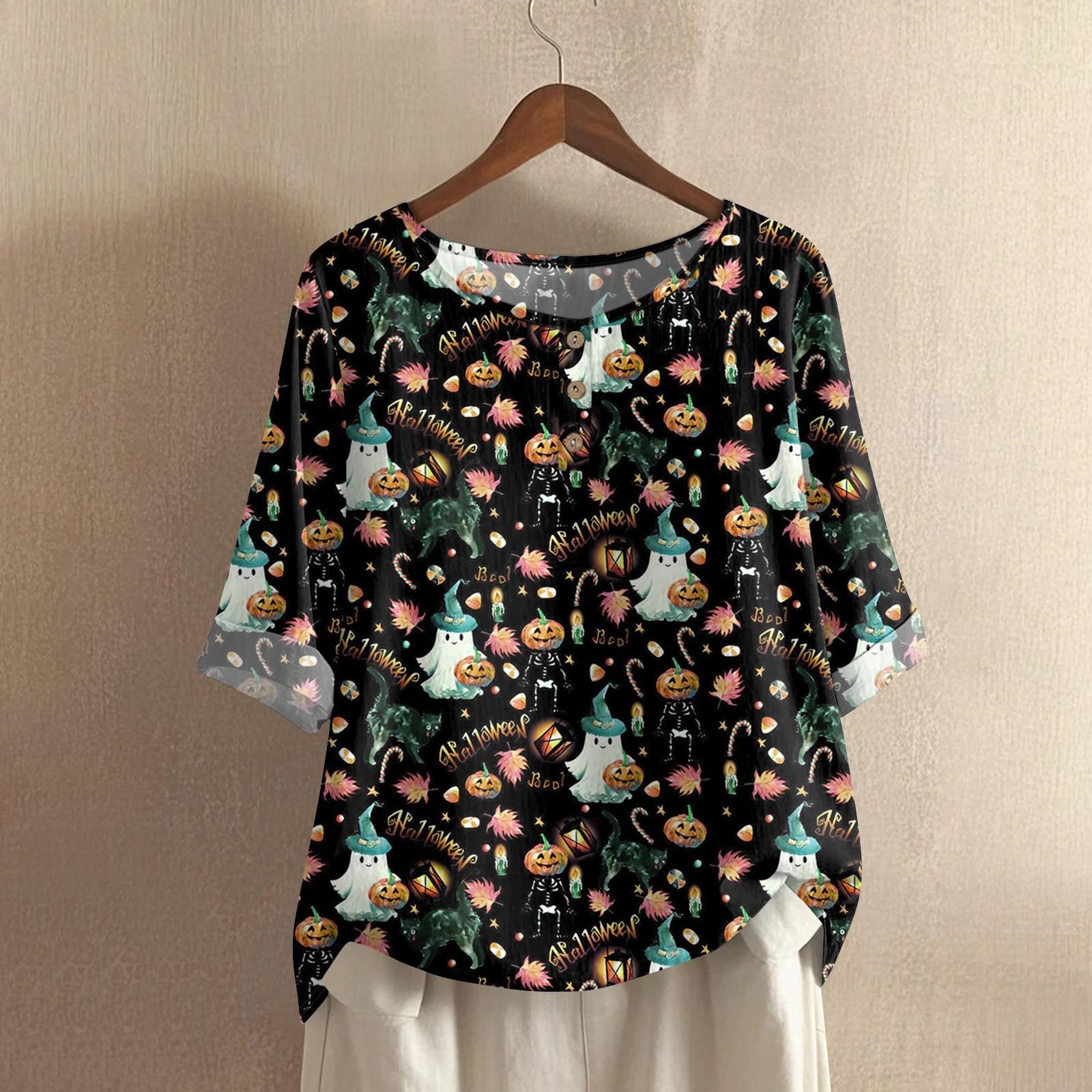 

Женская модная и повседневная рубашка с полурукавом, круглым вырезом и принтом, блузка, топ M