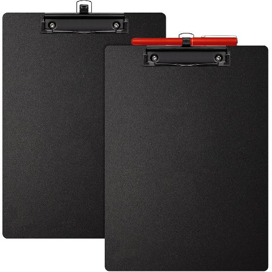 2-Pack Black A4 Letter Size Clipboards with Pen Holder - Plastic Clipboards for Classrooms & Offices