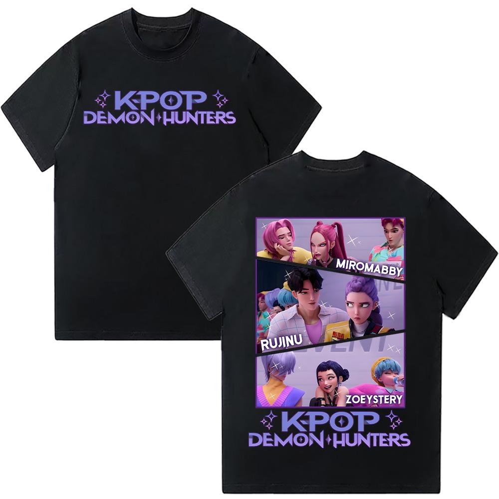 

Kpop Охотники на демонов BABY HUNTRIX Saja Футболки для мальчиков Летний топ с коротким рукавом Женская и мужская одежда Хлопок Унисекс Графические футболки Мода XS