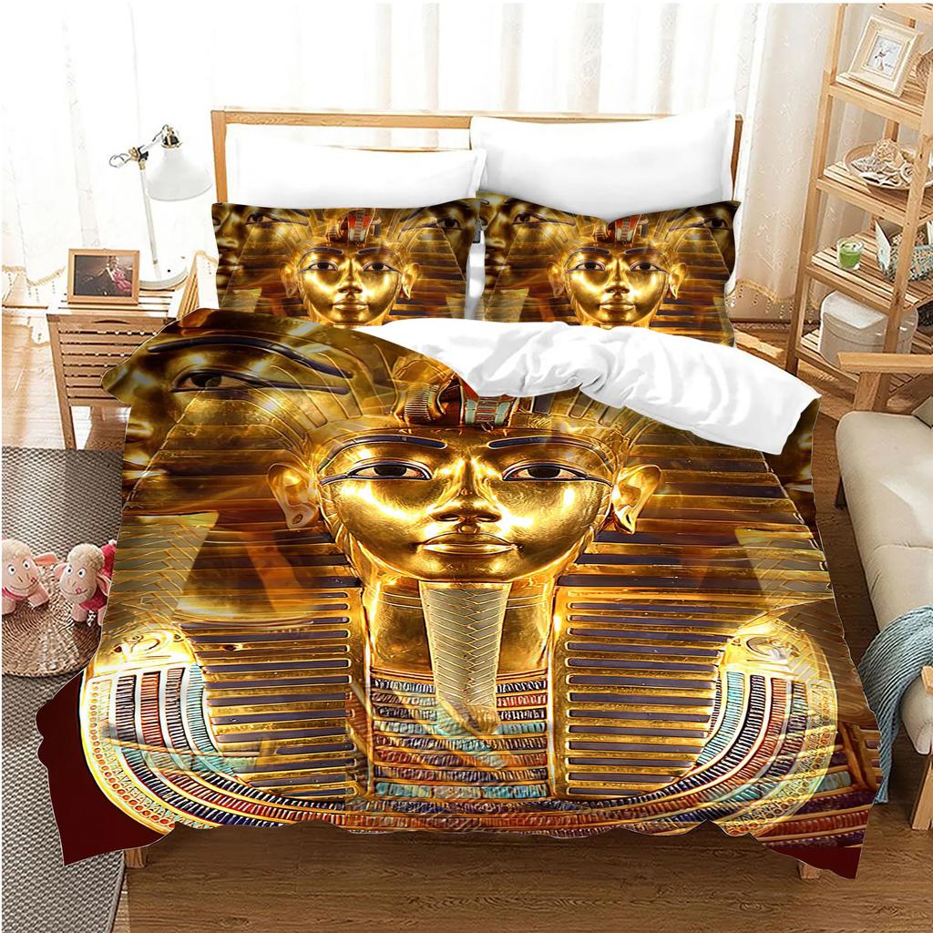 Pharaoh Bedding Sets,King Size 3D Ancient Egypt Tribe Decor Comforter Cover Set For Adult Egyptian Pyramid Polyester Duvet Cover