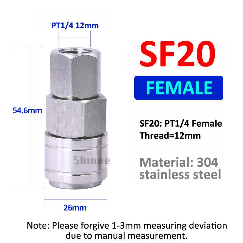 Pneumatic Fitting 304 Stainless Steel C Type Self locking Hose Quick Connector High Pressure Coupler Plug PF SF PM SM 20/30/40