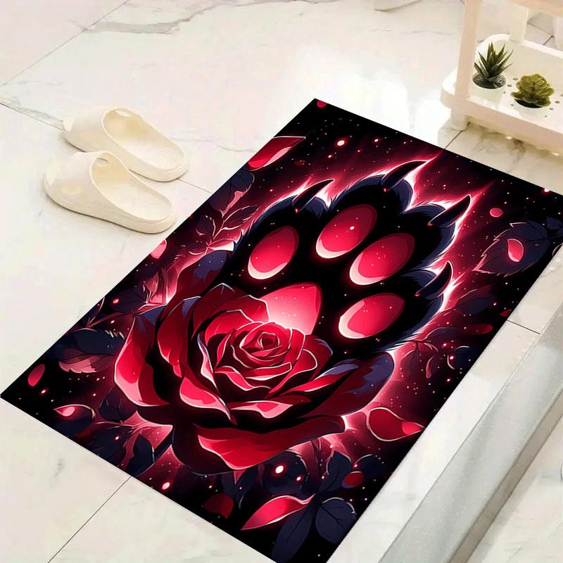 1 Stück Rose und Bärenkralle Design Teppich für Innenbereiche - Weich, Rutschfest und Langlebig Gaming-Raum Dekor für Schlafzimmer