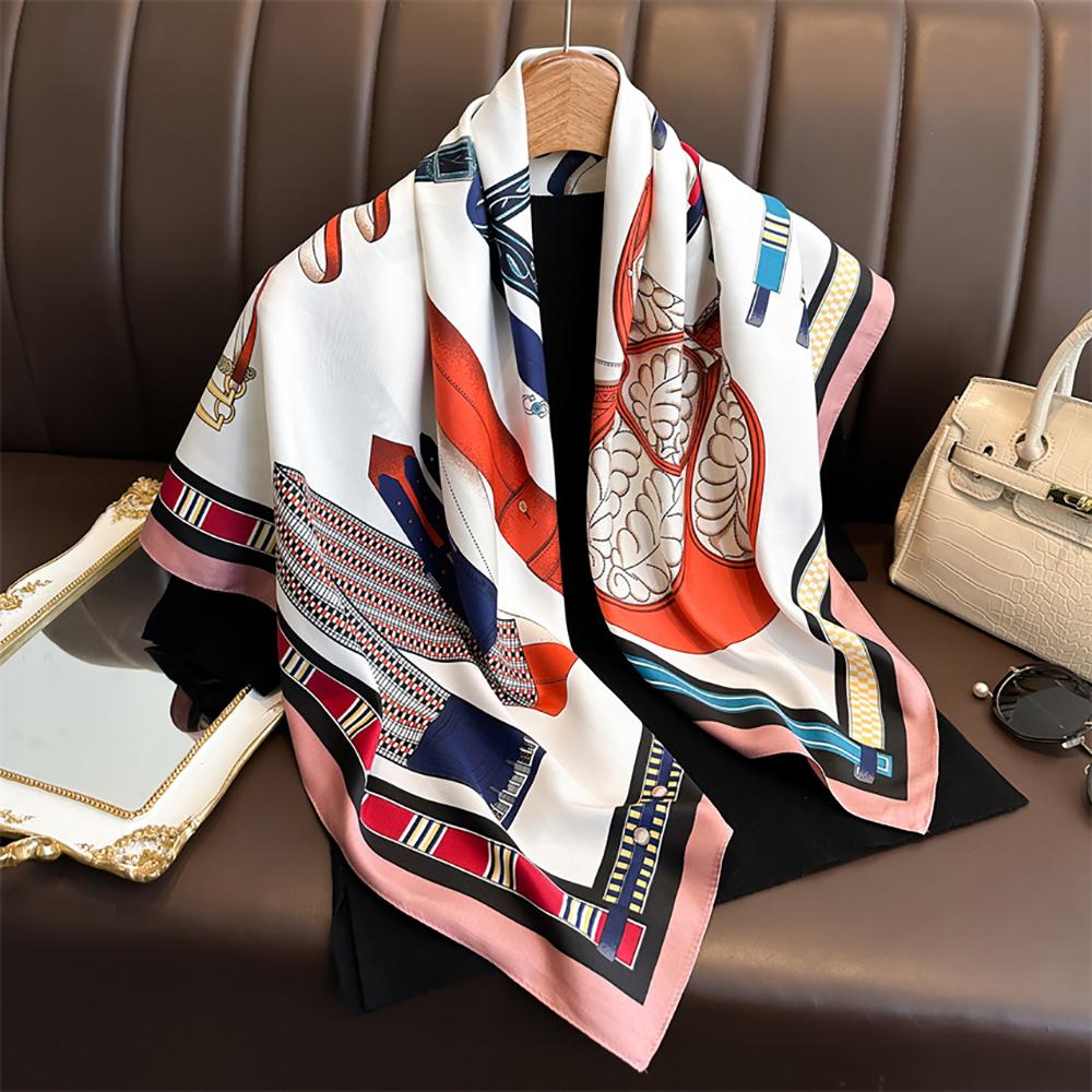 

90*90Cm Fashion Square Scarves Women Shawl Print Soft Satin Hijab Female Bandana Luxury Ladie Bandanna Foulard Muffler 90x90CM