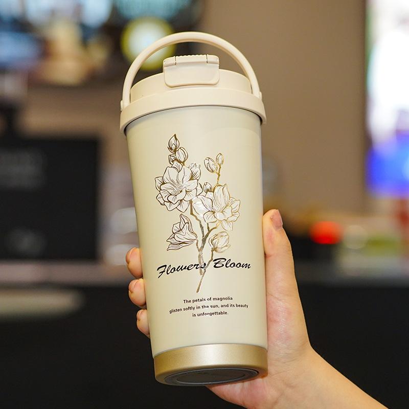 New High Appearance Level Accompanying Coffee Cup Lily of The Valley Stainless Steel Thermos Cup Double Drink with Handle Portable Women's Water Cup
