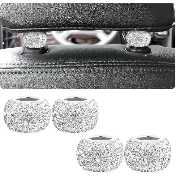 BELOMI 4 Pack Car Headrest Collars, Bling Car Head Rest Collars Rings Decor, Rhinestone Car Head Rest Collars, Diamond Interior Car Seat Accessory