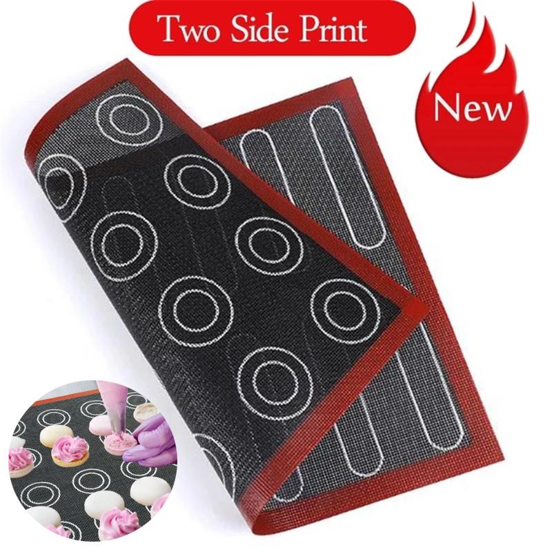 Thick Silicone 30x40cm Two Sided In One Printing Macaroon Puff Baking Mat Non Stick Pastry Oven Cake Perforated Sheet Liner Mat