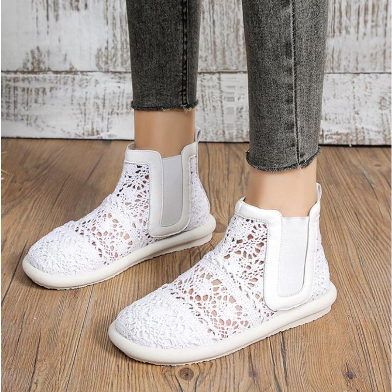 Fashion New Women's Breathable Mesh Sandal Boots Summer Shoes Lace Walking Shallow New Solid Non Slip Casual Shoes Women Vulcanize Shoes