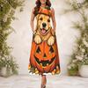 Women Plus Size Sleeveless Keyhole Neck A Line Long Dress Halloween Raccoon Pumpkin Print