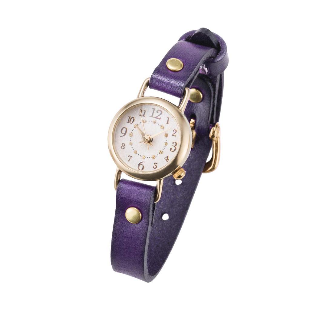 Rebic leather gold Japanese-made women's watch, quartz, battery-operated, strap, brown, (purple)