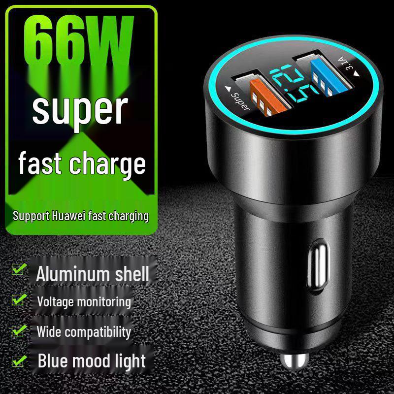 66W Dual USB Car Charger - Super Fast, Multi-Function Cigarette Lighter Adapter