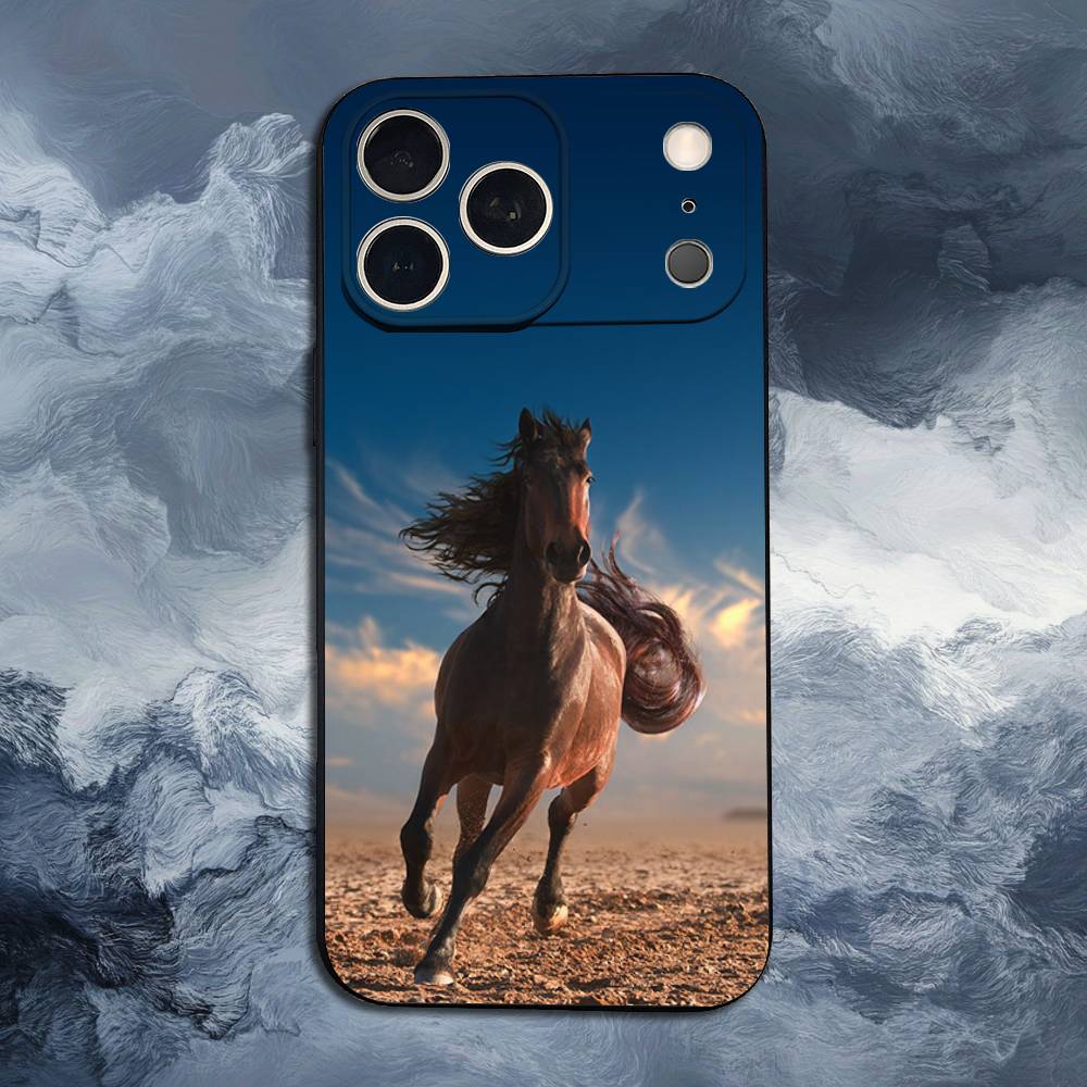 Αλογο που καλπάζει Ζώο Για iPhone 12,14,13,15,16,11,17,X,Mini,XR,SE,XS,Plus,Pro,Max,8,7, Μαλακή Σιλικόνη Μαύρη Θήκη