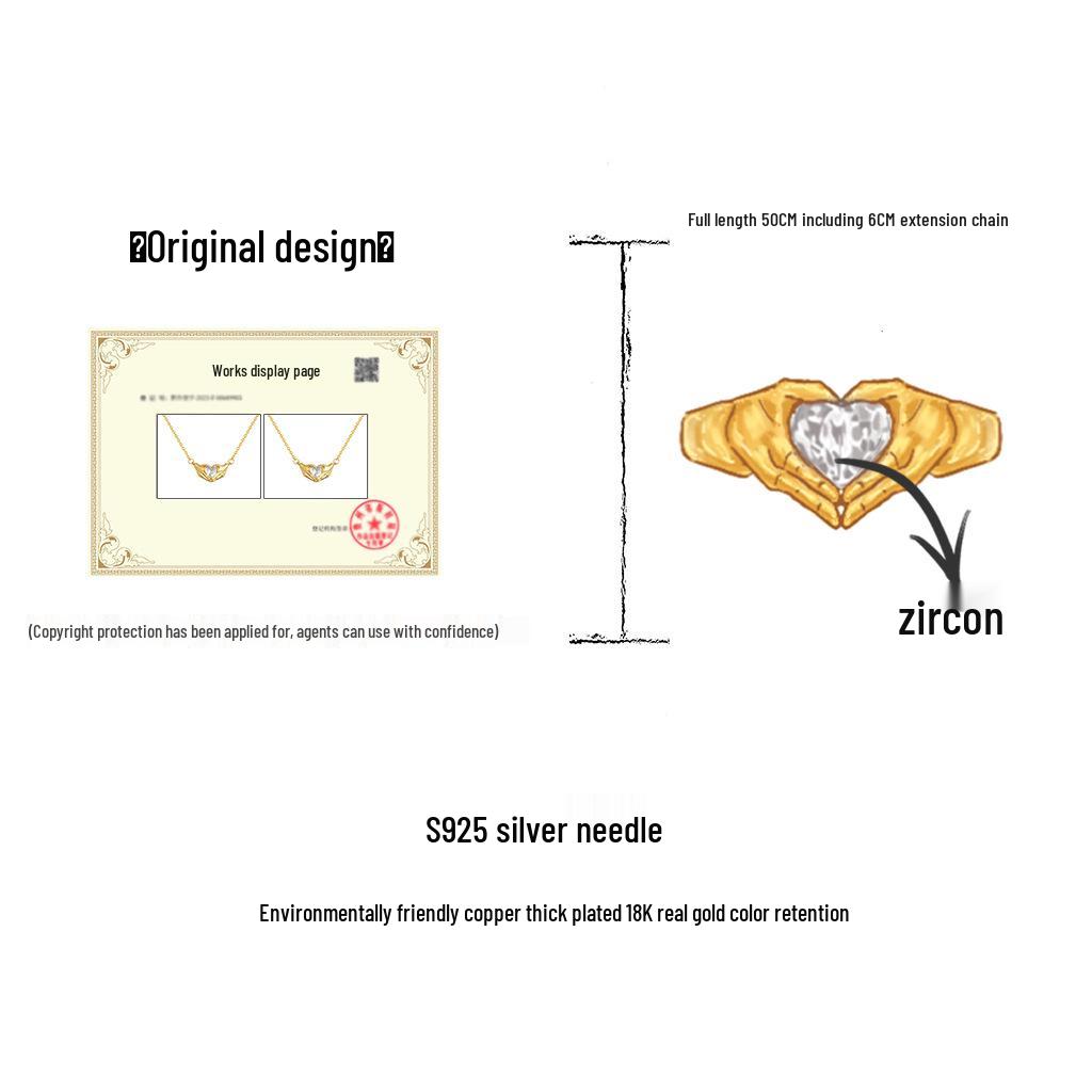 18K Gold-Plated Heart Pendant Clavicle Necklace with Zircon