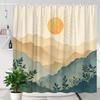 1pc Geometric Sun Mountain Plants Shower Curtain - Minimalist Vintage Design, Polyester, 70.8x70.8", 12 Hooks, Machine Washable