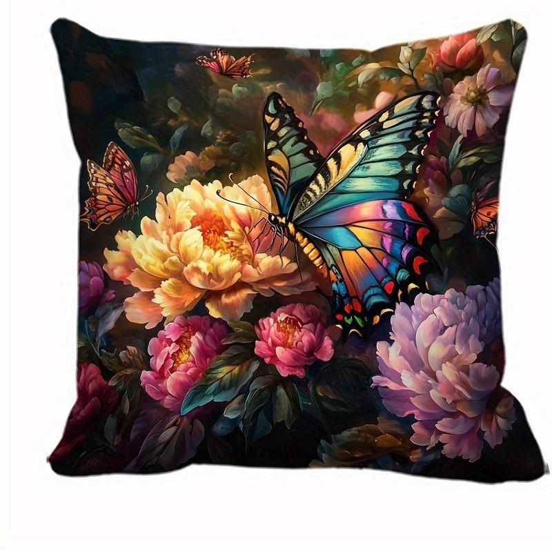 Colorful Birds Butterflies Floral Pillow Covers Pattern Cushion Cover Suitable For Sofa Bedroom Car Pillow Cover