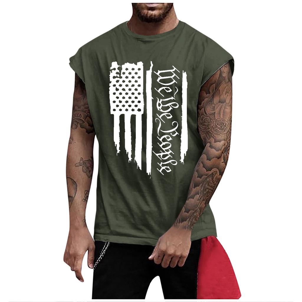 Summer Men's Solid Color Printed Sweat-absorbing Breathable Shoulder Expanding Sleeveless Vest