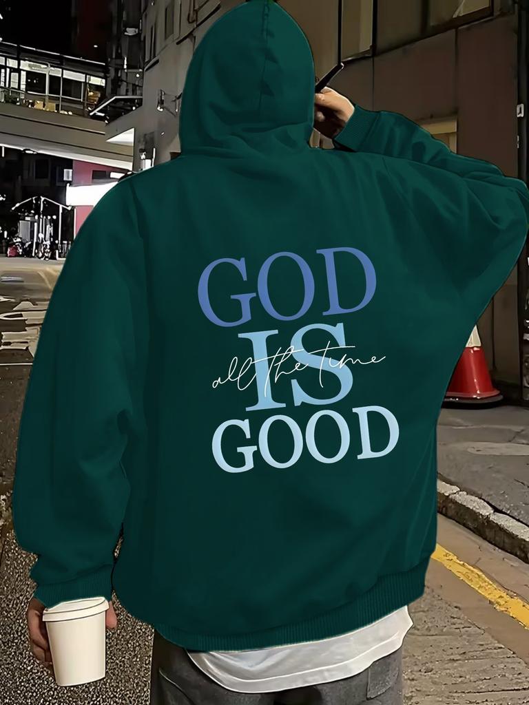 Herren Fleece Hoodie Kunst Buchstaben Slogan Rückendruck Pullover, Übergroß Langarm Grafik Sweatshirt, Lässige Streetwear Herbst Winter Oberteile