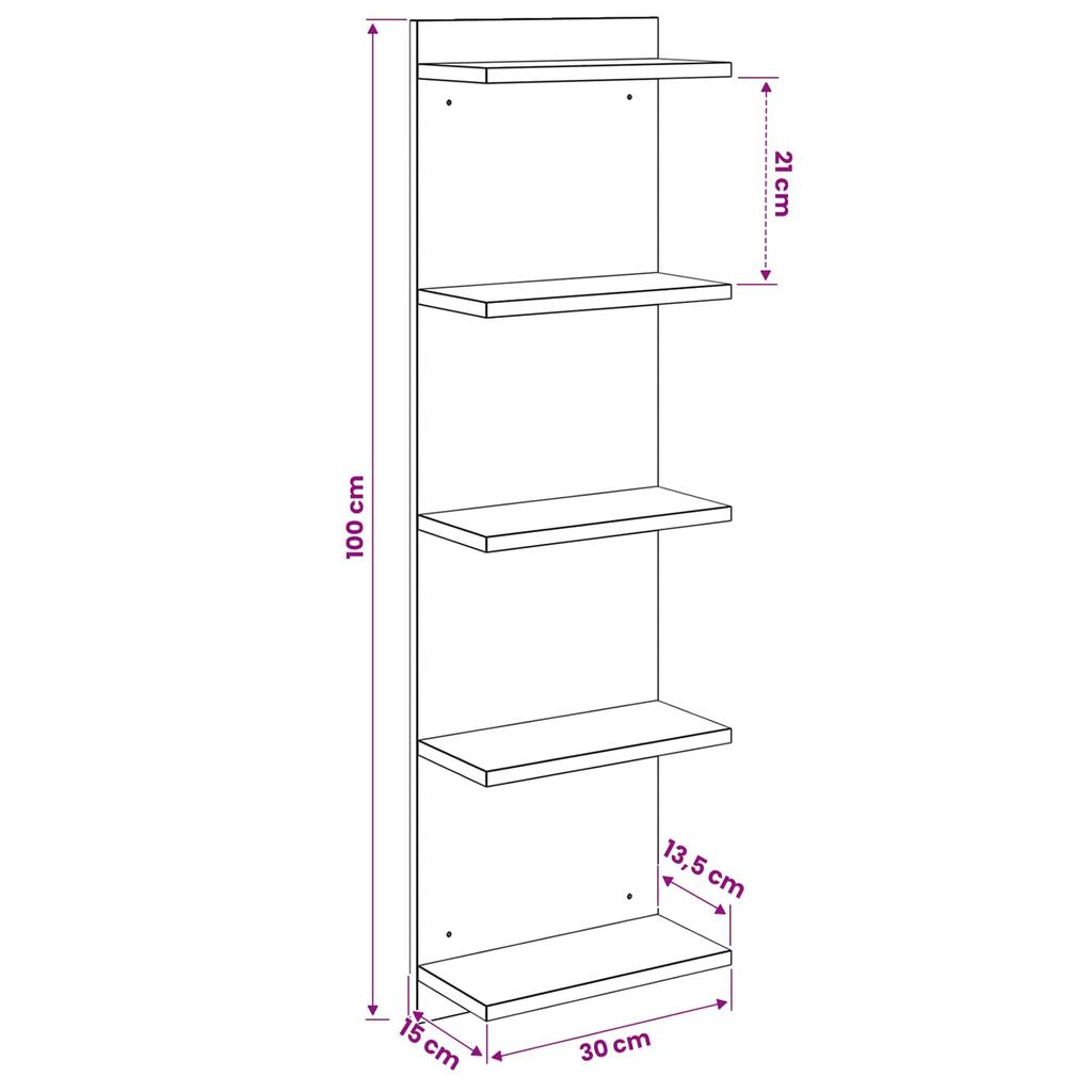 Wall Shelf Smoked Oak 30 x 15 x 100 cm Wood Material