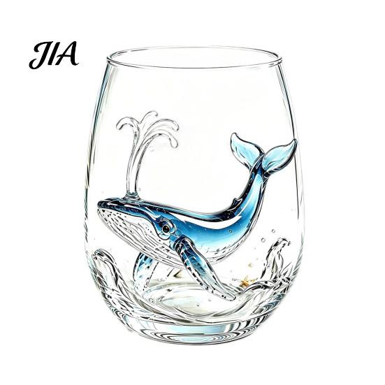 Durable Thick Base Glass Cups Stemless Wine Glasses with Marine Animal Pattern, 420ml Capacity, High Borosilicate Decorative Aesthetic Water Tumblers
