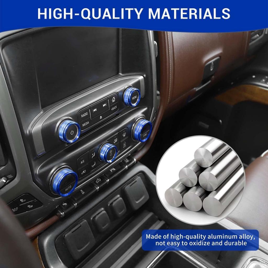 for Silverado Center Console Knob Cover Trim Ring Blue for Chevy Silverado/Suburban/GMC Sierra 2014-2018 Blue Interior Accessories 8pcs