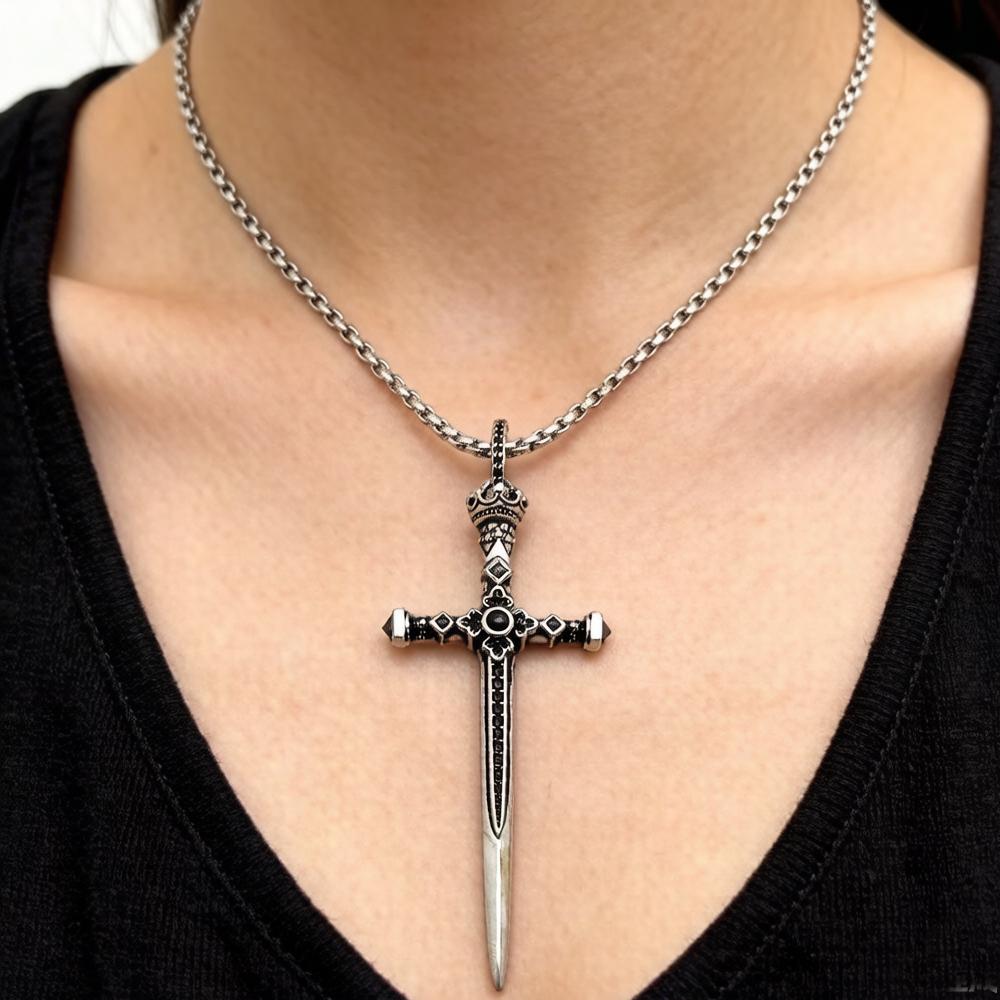Sword Pendant Link Chain Necklace Summer New Fine Jewelry Europe 925 Silver Vintage Gift For Women Men