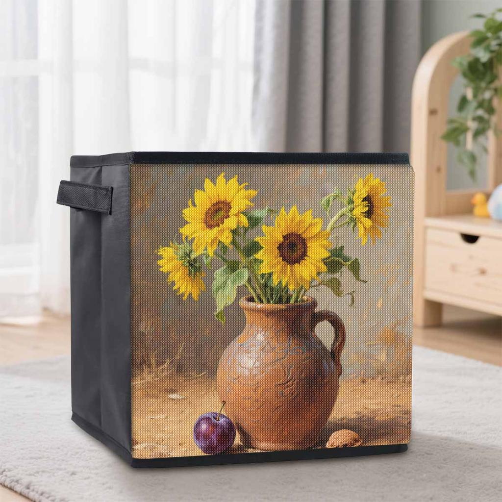 Charmante Sonnenblumen 5D Diamantmalerei Aufbewahrungskorb Vollrunde Bohrmosaik Diamantstickerei Kreuzstich-Sets Heimdeko Heimdeko