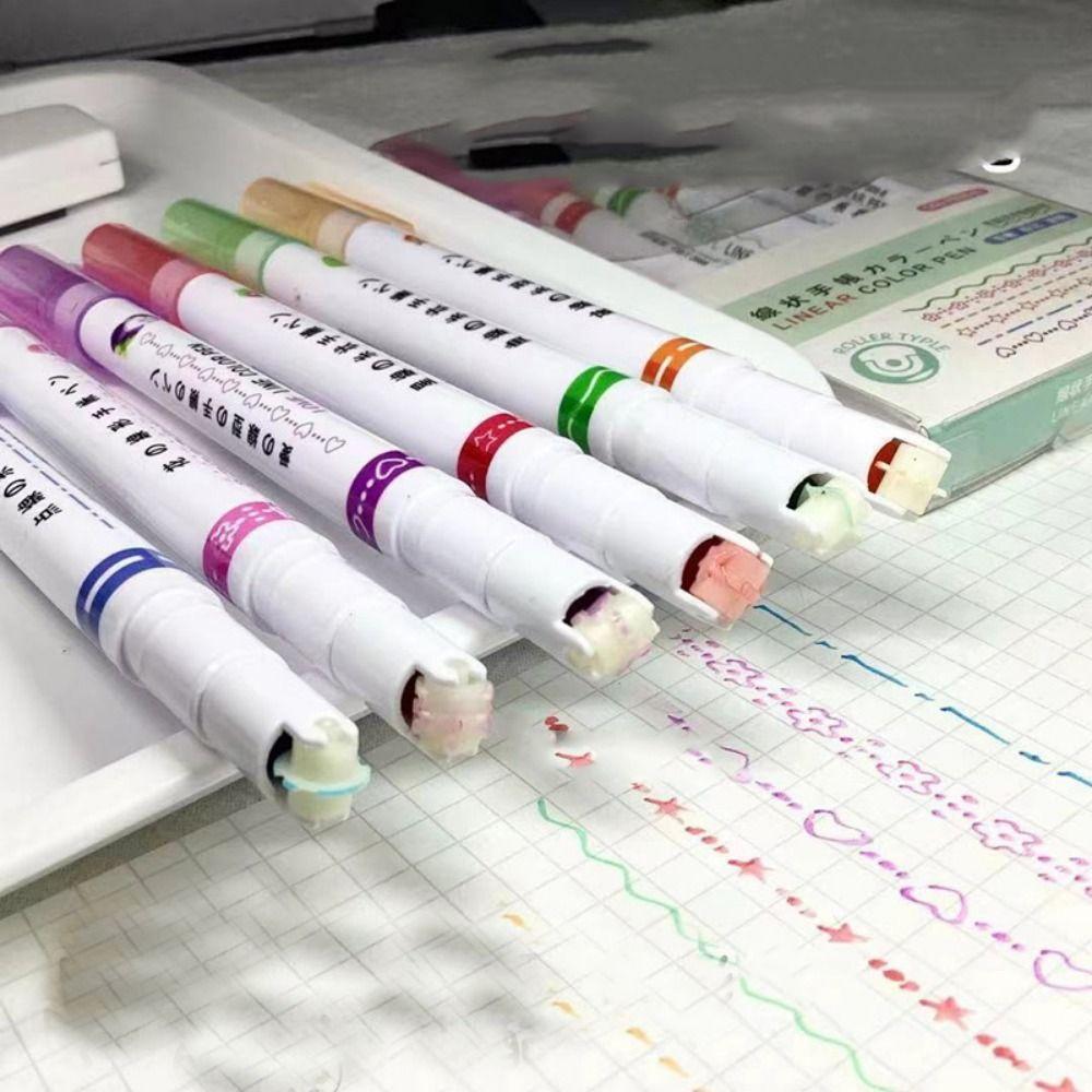 6Pcs/Set Creative Colored Highlighter Pen Set Flowers Line Shaped Line Shaped Marker  Journaling