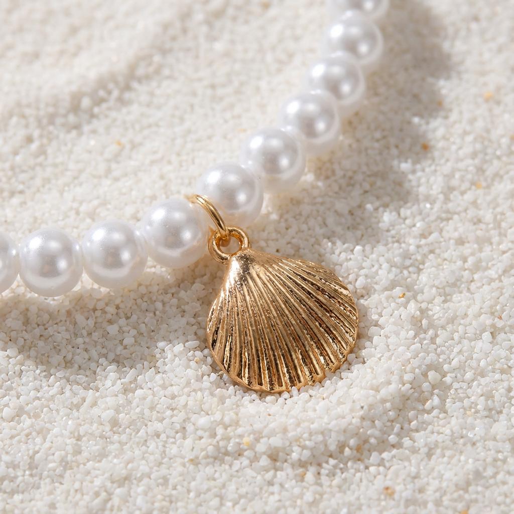 5pcs/Set Bohemian Imitation Pearl Shell Pendant Bracelets for Women Ethnic Style Conch Wave Rope Bracelet Summer Beach Jewelry