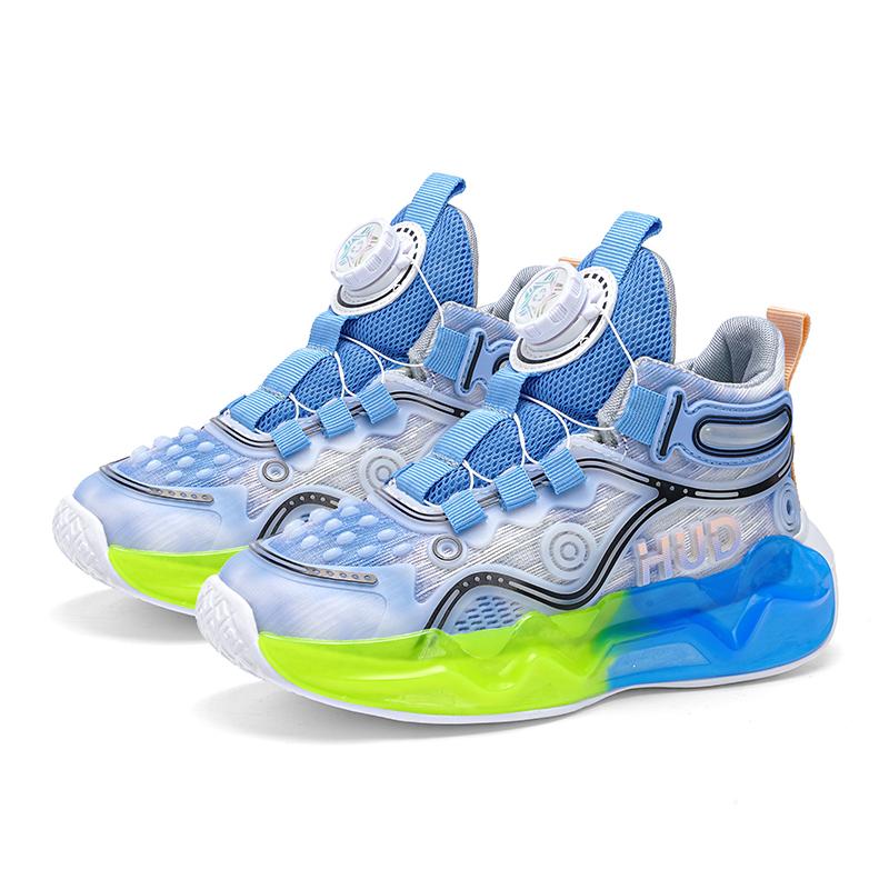 

Детская спортивная баскетбольная обувь для мальчиков, дышащая спортивная обувь, модная вращающаяся пуговица, ночная светоотражающая спортивная обувь для девочек 40 белый/синий
