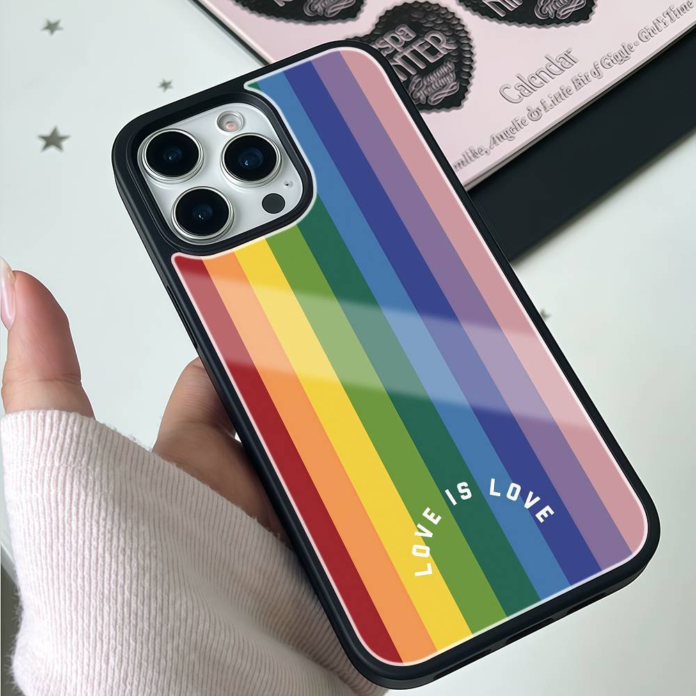 Rainbow Love Is Love Pride Phone Case Black Hard Plastic Phone Case For Iphone 17 Air 16 15 14 13 12 11 Pro Max PC TPU Ins Case