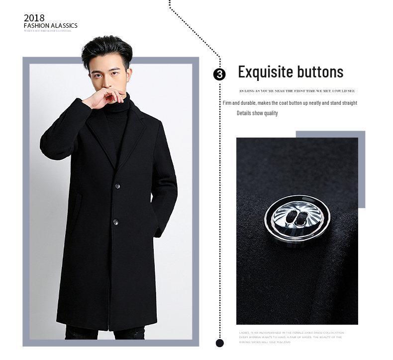 2025 Autumn/Winter Men's Mid-Length Woolen Trench Coats - Thickened, Casual High-End Jackets