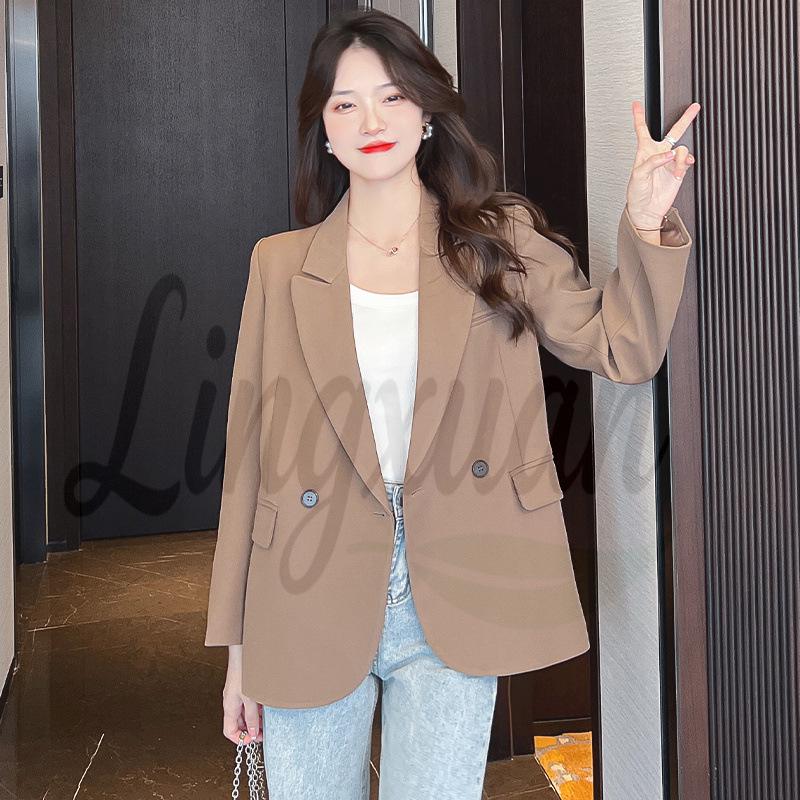 2026 Autumn Korean Street Style Loose Coffee Suit Jacket for Women