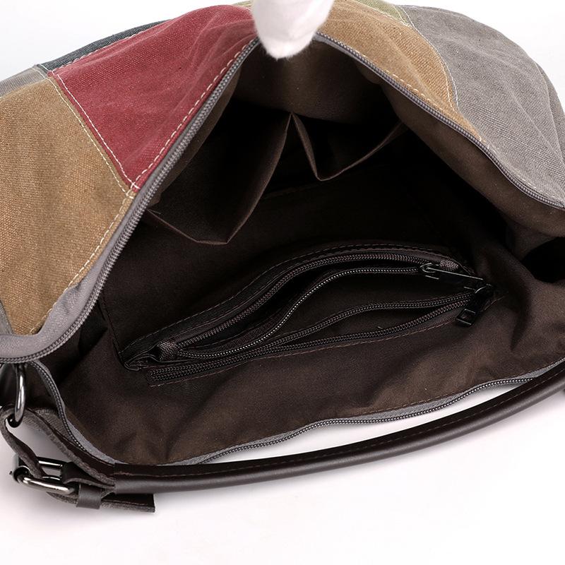 Ny lerretsveske Enkel retro fargesøm Stor veske Mote dameveske Koreansk håndveske Skulderveske Mote messenger-veske