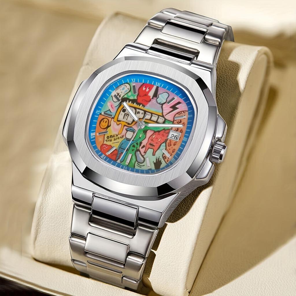 Business Square Comic Cartoon Dial Quartz Men's WatchTop Casual High Quality Steel Top Waterproof Sport Men Watch Male Clock