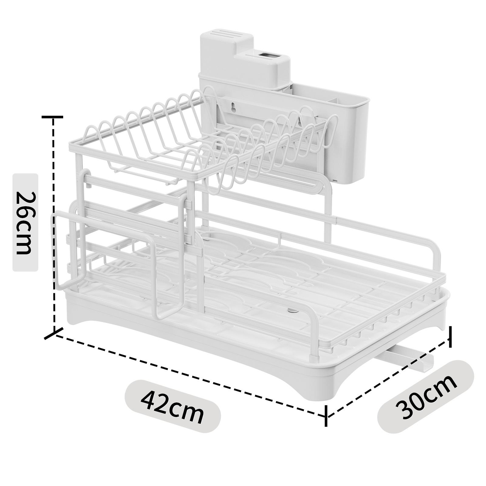 

Двухуровневая сушилка для посуды, сушилка для мисок, сушилка для кухонных принадлежностей с корзиной для слива, кухонная столешница, столовая посуда белый