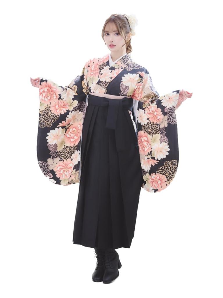 RiraMacherie Hakama Set for Elementary School College Floral Graduation Thank You Party Black X [RiraMacherie] 3-piece Students, Students, Ladies,