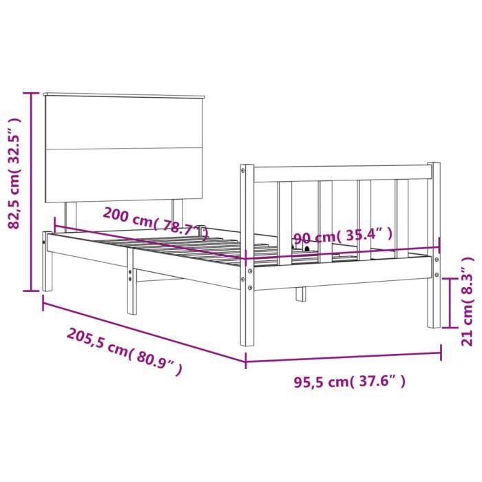 VidaXL Bed Frame with Headboard White 90x200 Cm Solid Wood 3193387