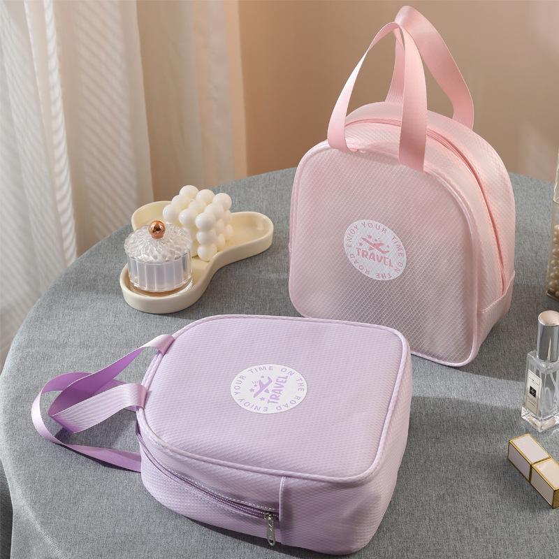 

Portable Travel Makeup Bag Clip Mesh Toiletry Bag Semi Transparent Waterproof Storage Bag EVA Handheld Dry Wet Separation Bag рожевий
