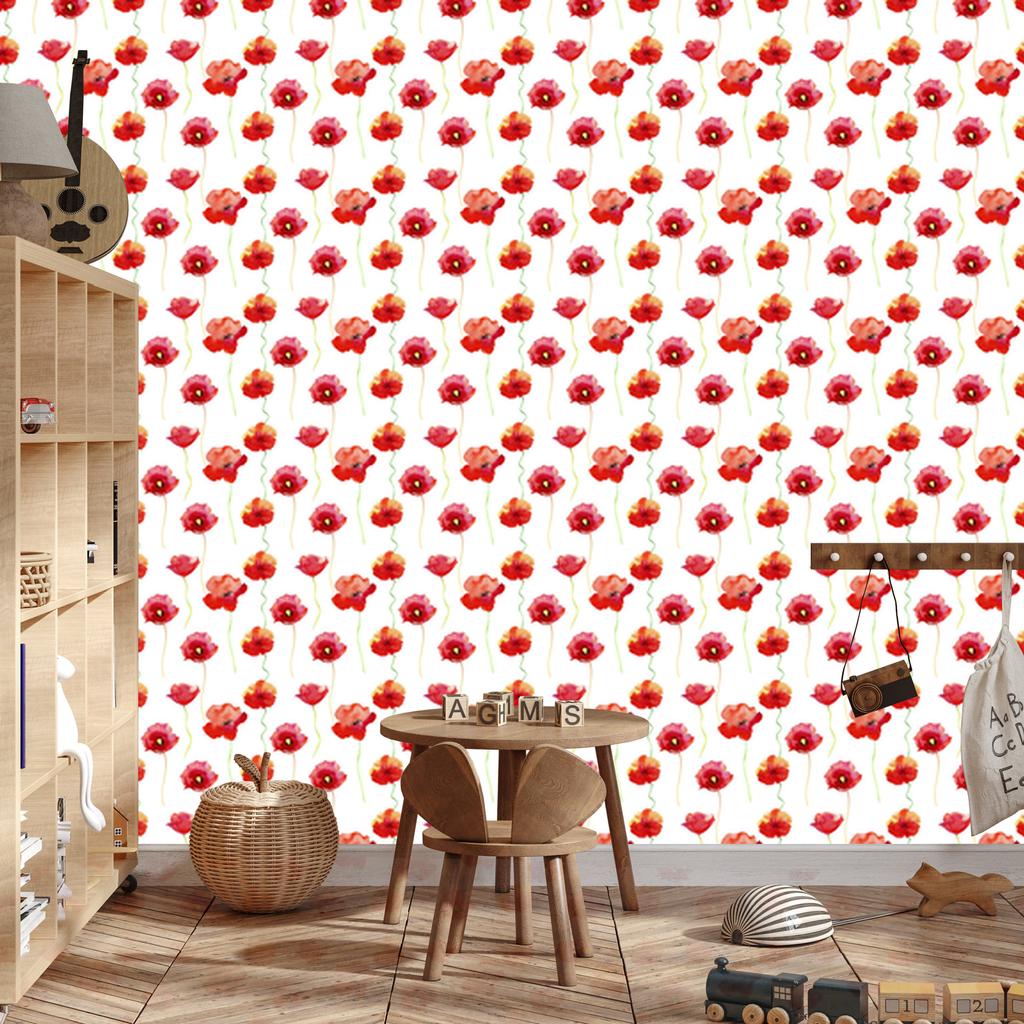 Watercolor Poppies Wallpaper for Living Room and Bedroom 50x1000