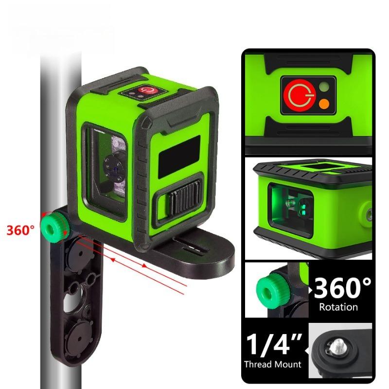 Portable Mini 2-Line Laser Infrared Leveling Tool High-Precision Bright Green Line Projector Kit