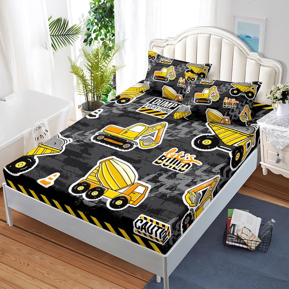 Three-Piece Mattress, Mattress Cover, Cartoon Excavator Dust Mattress Protective Cover, Bed Cover