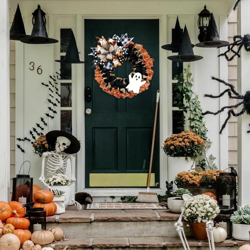 Halloween Wreath Front Door Hanger Garlands Decor Halloween Decorations Wall Hanging Ornament Wreaths Halloween Party Supplies