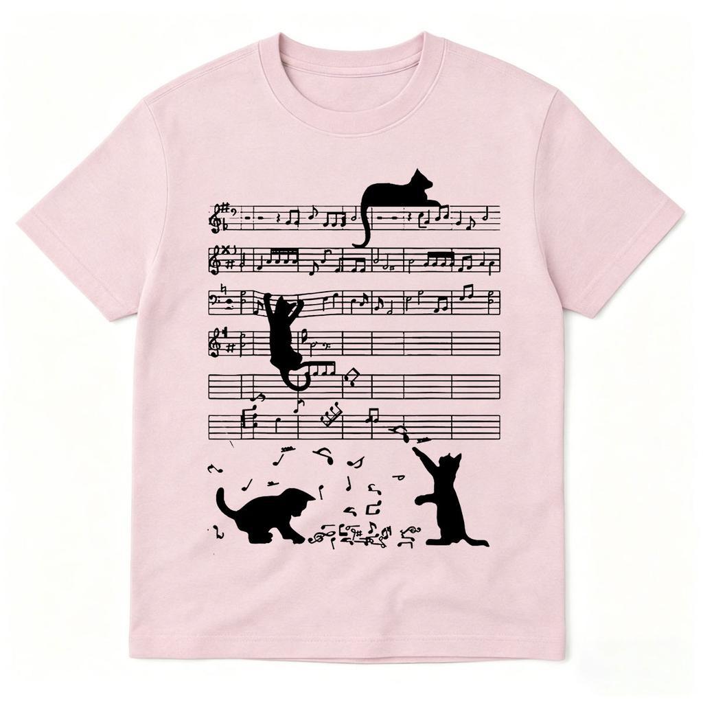 Funny Cat Playing Music Note Clef Musician Art Piano Graphic Tshirts Unisex Clothing Fashion High Quality Tshirt Top