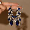 TEMU Luxury Colorful Crystal Leaf Earrings for Women - Fashionable High-End Banquet Accessories