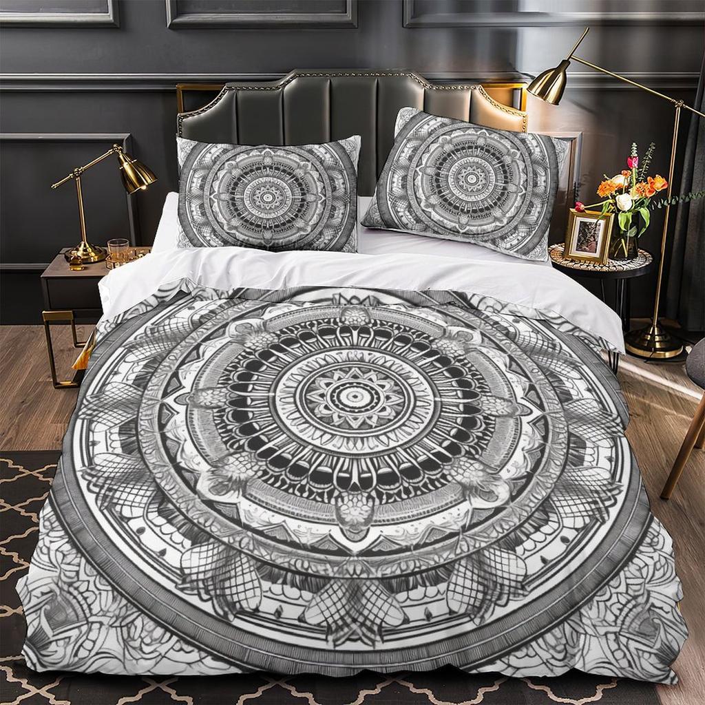 3D Digital Printing Mandala Series Quilt Cover Pillowcase Two Or Three-Piece Set Polyester Abraded