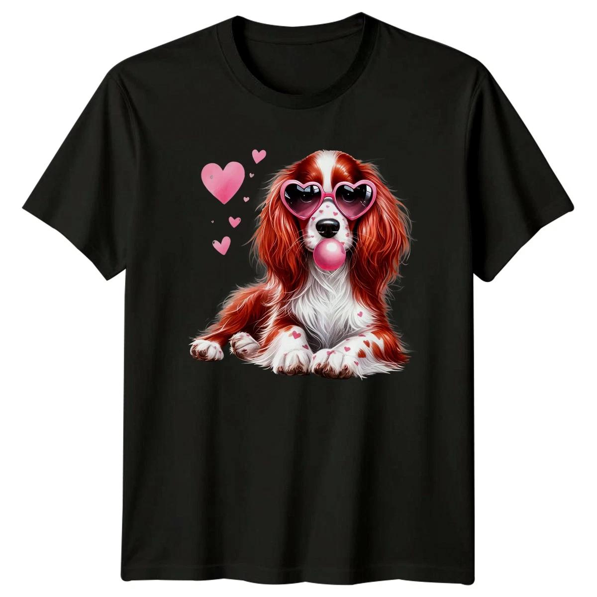 Cute Dog Heart Sunglasses Bubblegum Animals Dogs Unisex Graphic Tee XL