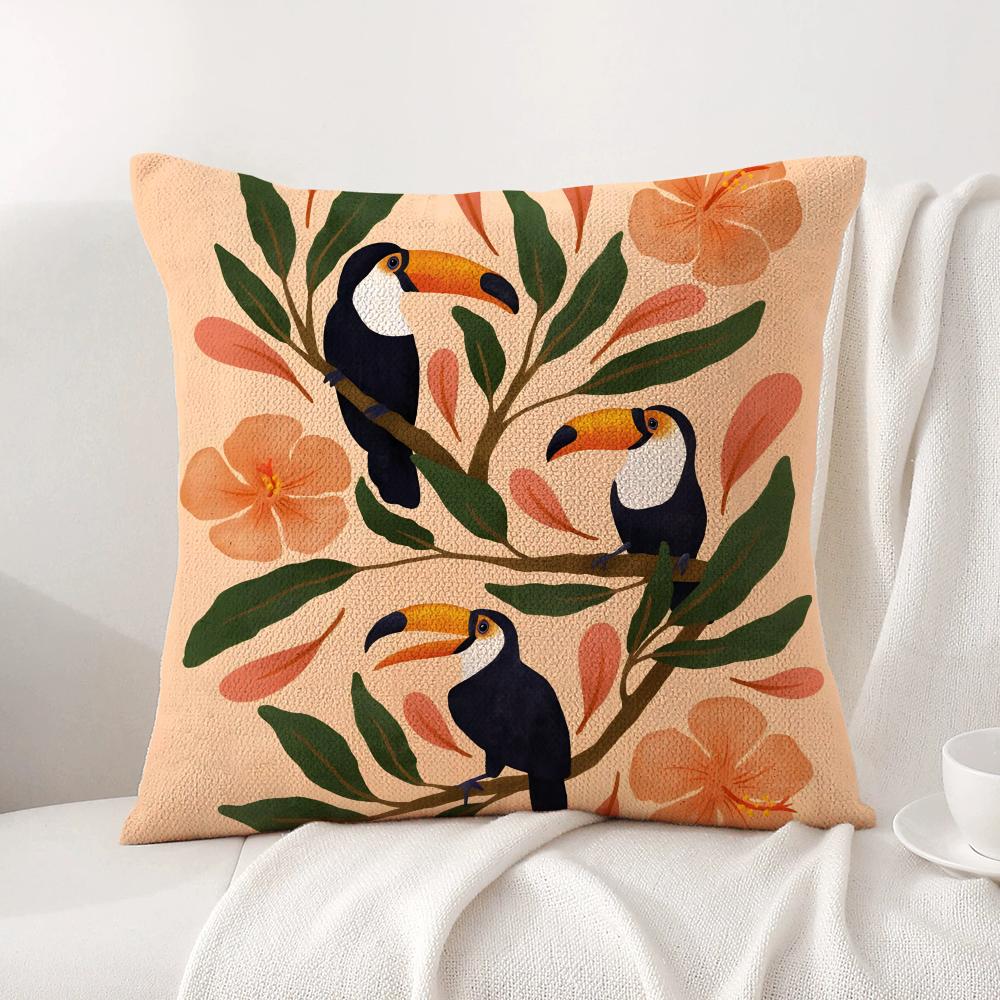 Toucan Cushion Cover Natural Linen Organic Fabric DoubleSided Printing Sofa Home Decor Gift Pillow Cover