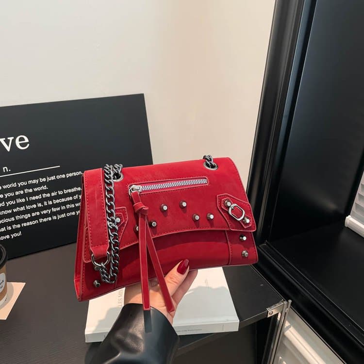 Rivet locomotive bag women's metal chain shoulder messenger bag