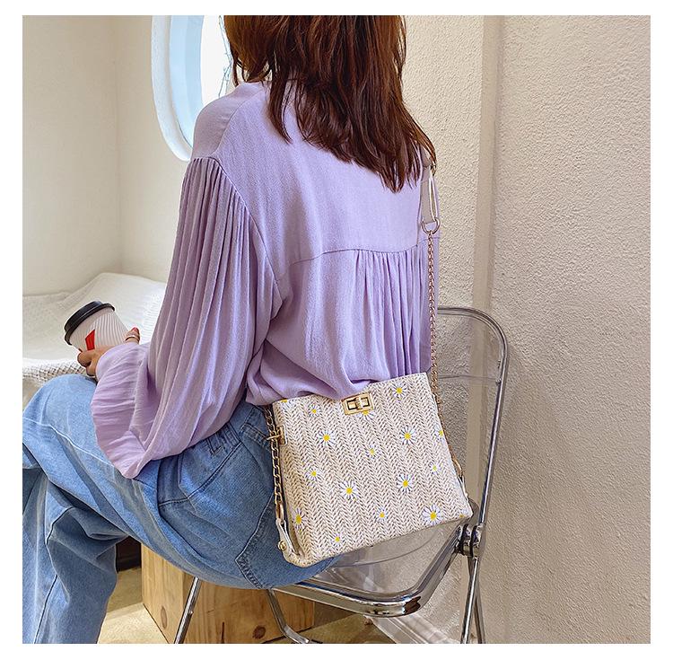 SCIONE Letní slaměná tkaná taška 2020 Nová dámská crossbody taška Western Styl All-match Chain Woven Crossbody taška na jedno rameno