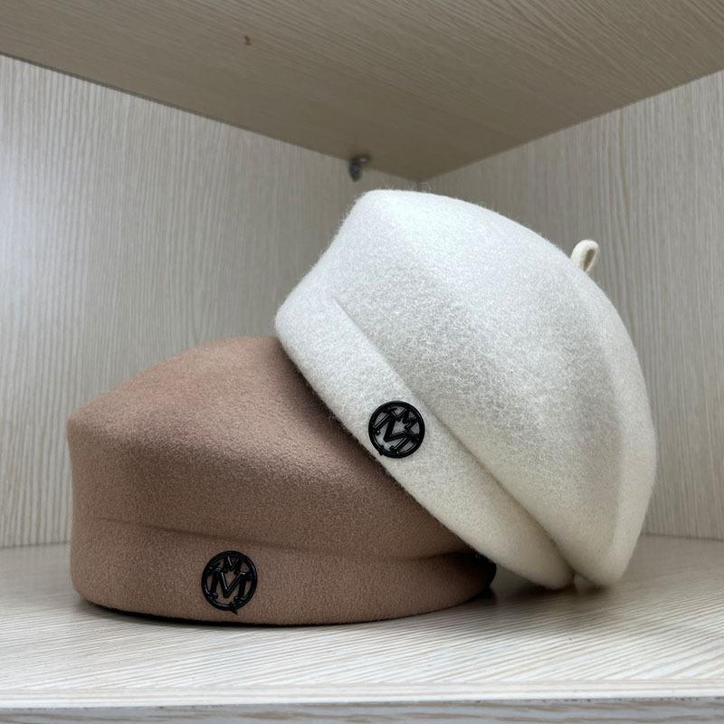 Light luxury autumn and winter European small fragrant style M home wool woolen women's retro beret painter's hat college style fashion felt hat