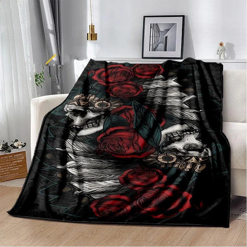 Skull Series Flower Blanket Quilt Throw Bedspread Flannel Couch Travel Bedding Halloween Gifts